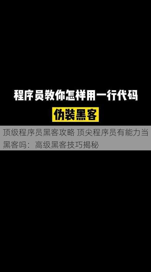 顶级程序员黑客攻略 顶尖程序员有能力当黑客吗：高级黑客技巧揭秘