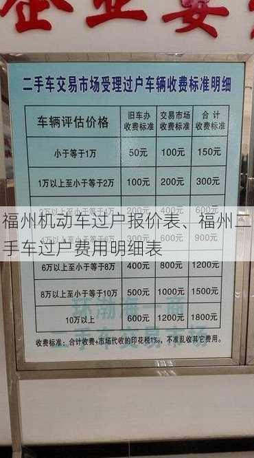 福州机动车过户报价表、福州二手车过户费用明细表