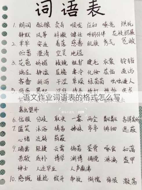 语文作业词语表的格式怎么写