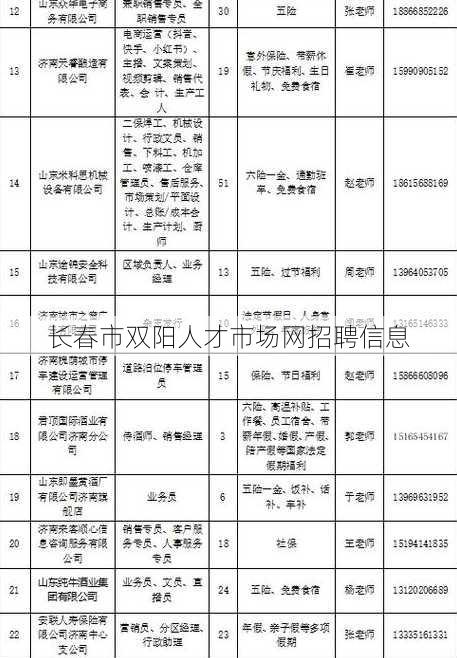 长春市双阳人才市场网招聘信息