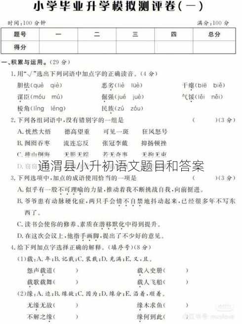 通渭县小升初语文题目和答案