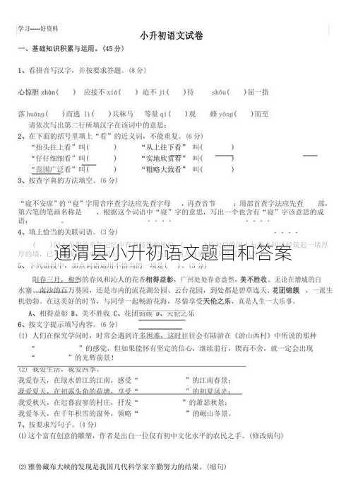 通渭县小升初语文题目和答案