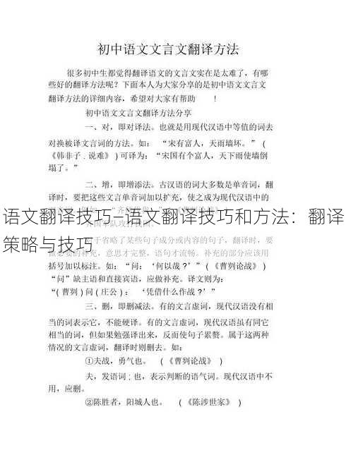 语文翻译技巧—语文翻译技巧和方法：翻译策略与技巧