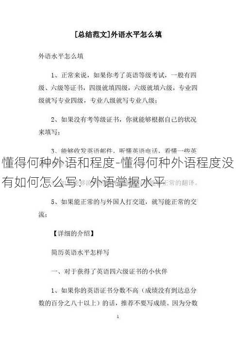 懂得何种外语和程度-懂得何种外语程度没有如何怎么写：外语掌握水平