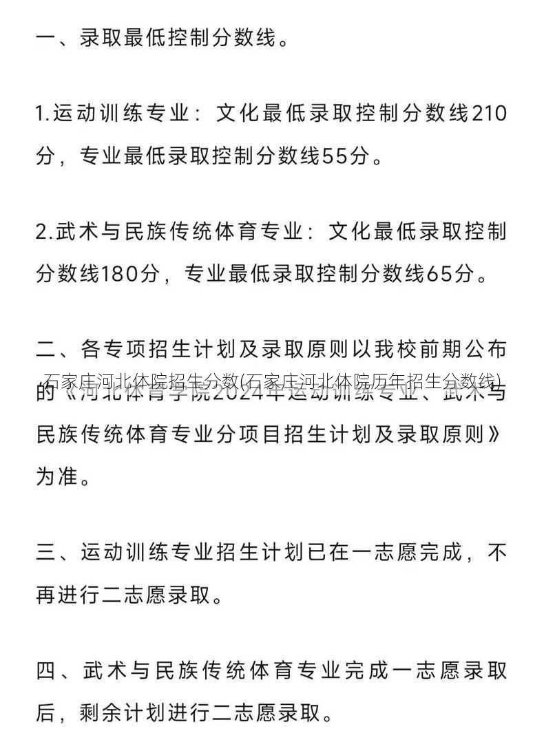 石家庄河北体院招生分数(石家庄河北体院历年招生分数线)