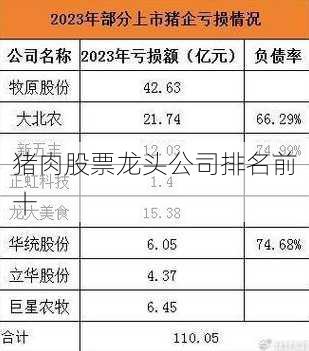 猪肉股票龙头公司排名前十