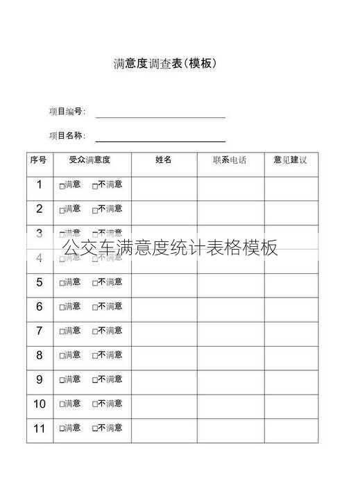 公交车满意度统计表格模板