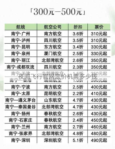 夜间飞行官网定价机票多少钱