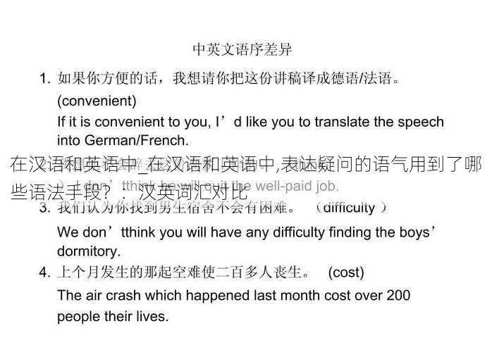 在汉语和英语中_在汉语和英语中,表达疑问的语气用到了哪些语法手段？：汉英词汇对比